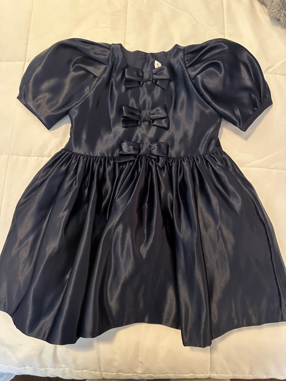 Janie and Jack Shiny Navy The Bow Satin Dress